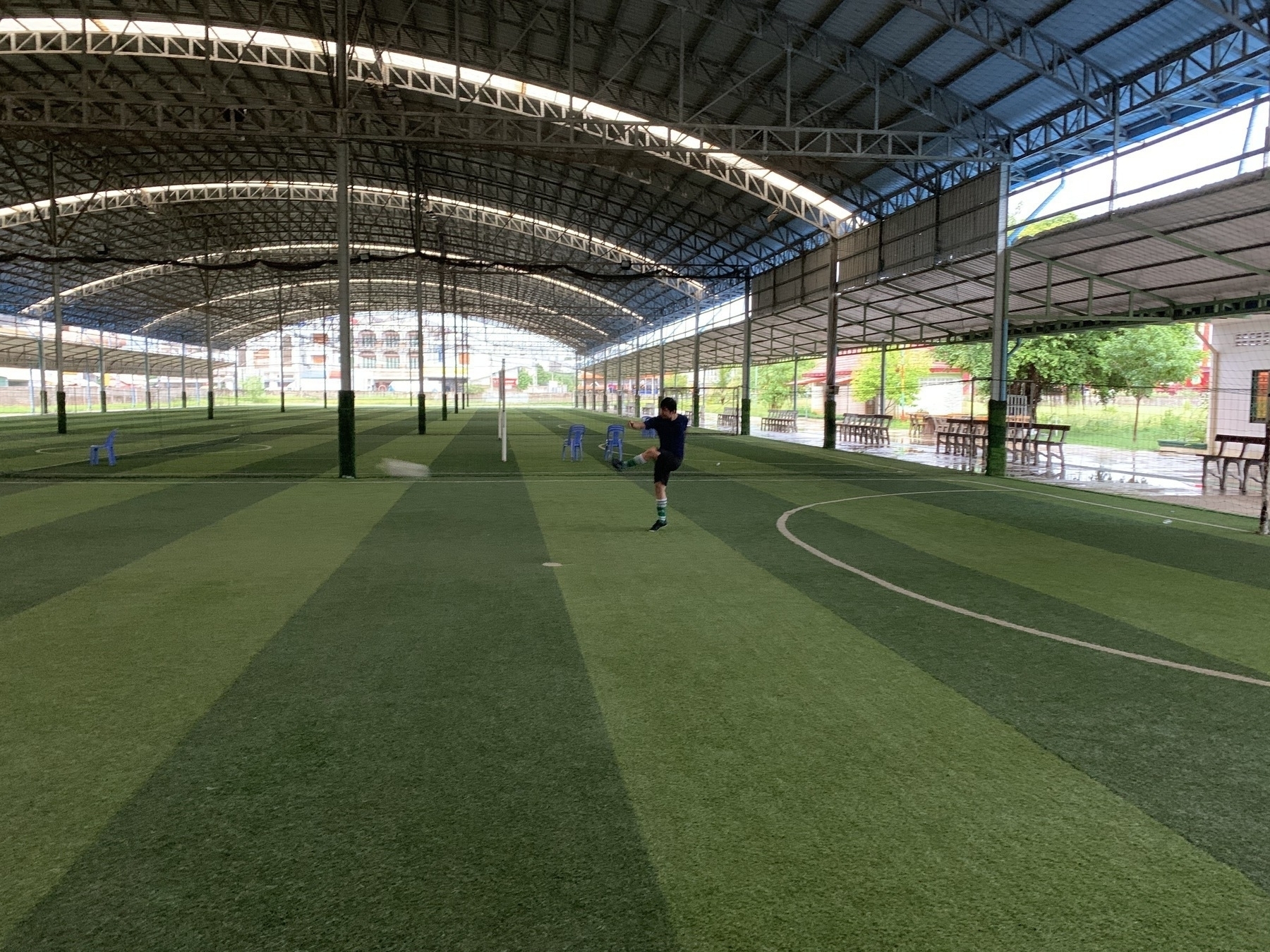 Under cover fields set up for soccer or volleyball